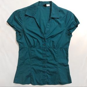 H&M Teal Blue Short Cap Sleeve Dress Shirt sz 4